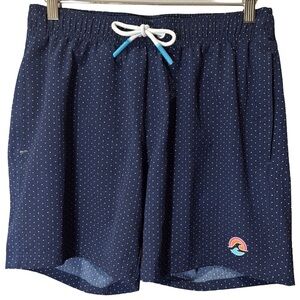 Broken Threads Navy Blue Polka Dot Mesh lined Swim Trunks Swimsuit Men’s Small